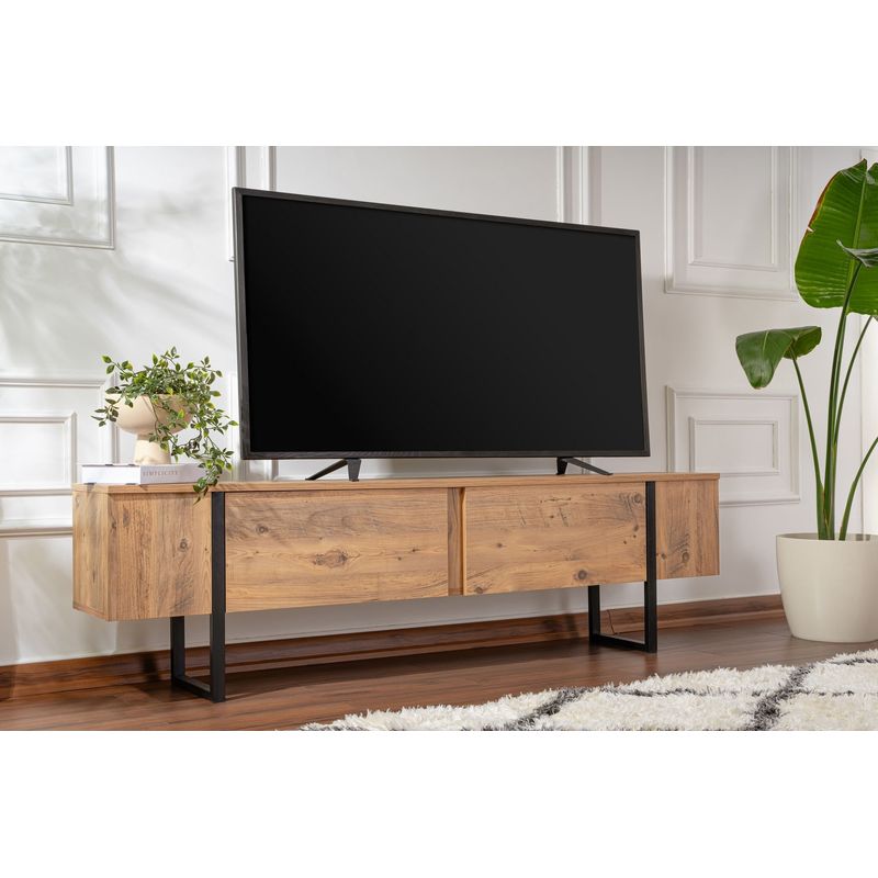 Casa si Gradina - Mobilier - Comode si corpuri - Comode - Comoda tv, Hanah Home, pal melaminat, pin atlantic si negru, 180x45x30 cm - Infinity.ro