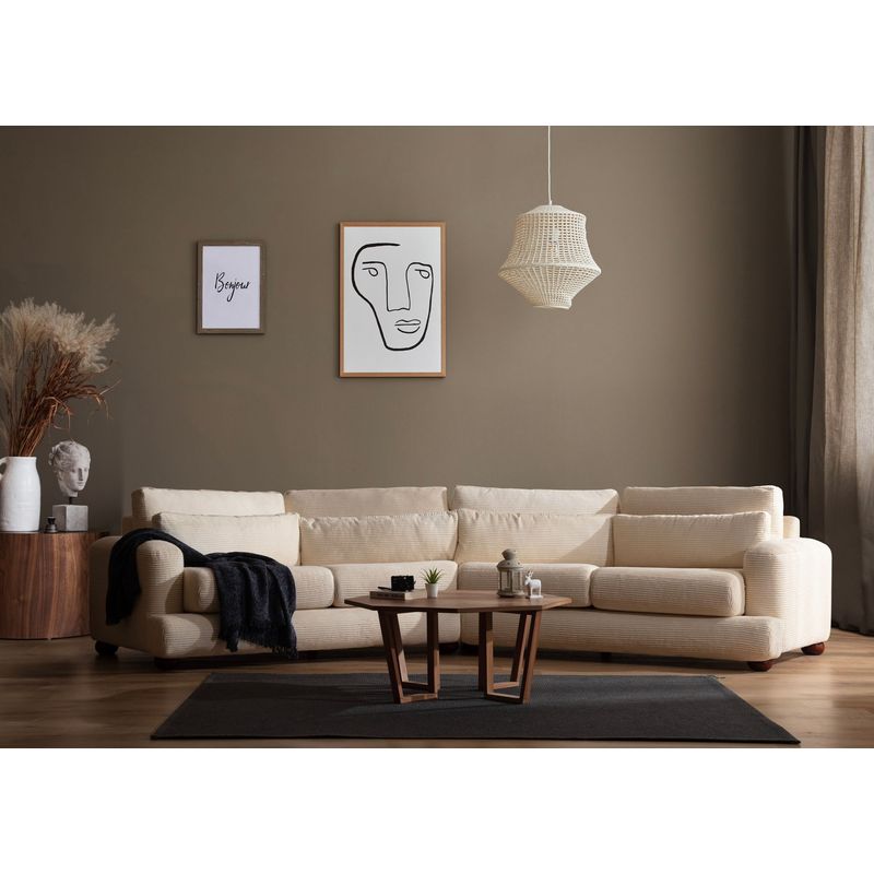 Casa si Gradina - Mobilier - Canapele si coltare - Coltare - Coltar, Hanah Home, lemn fag si pal, bej, 330x105x90 cm - Infinity.ro