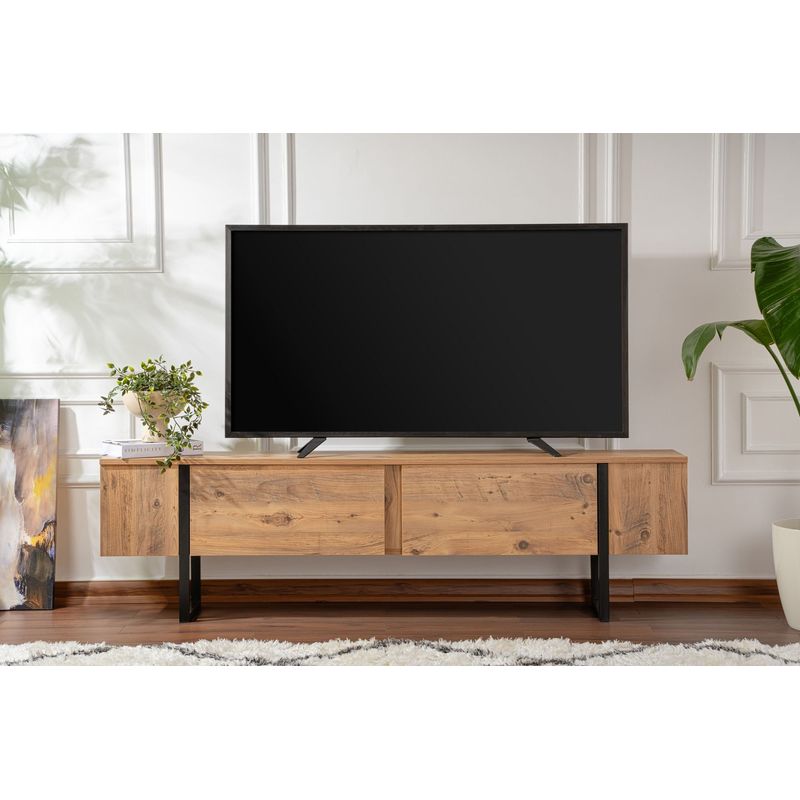 Casa si Gradina - Mobilier - Comode si corpuri - Comode - Comoda tv, Hanah Home, pal melaminat, pin atlantic si negru, 180x45x30 cm - Infinity.ro