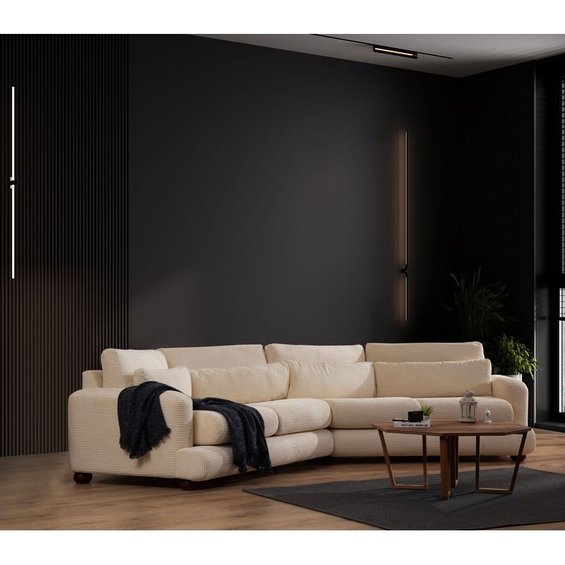 Casa si Gradina - Mobilier - Canapele si coltare - Coltare - Coltar, Hanah Home, lemn fag si pal, bej, 330x105x90 cm - Infinity.ro