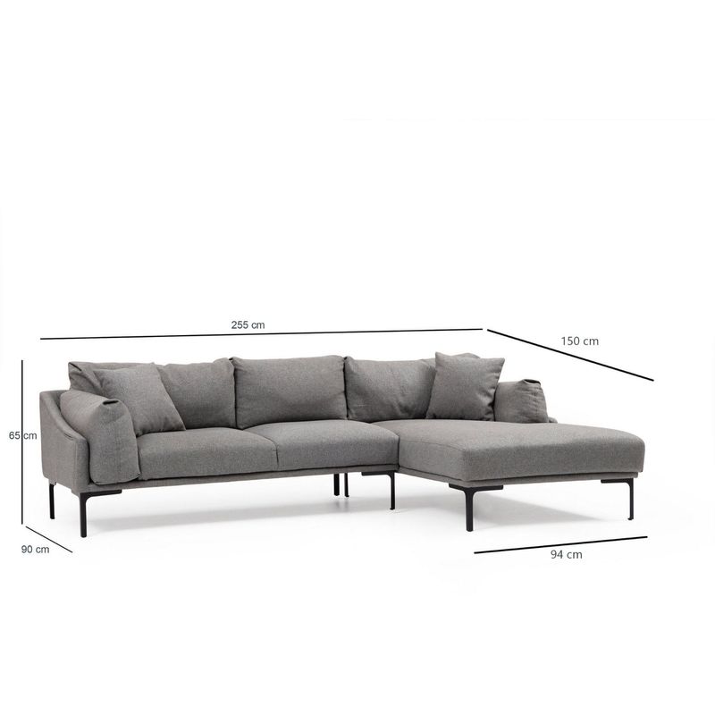 Casa si Gradina - Mobilier - Canapele si coltare - Coltare - Coltar, Hanah Home, lemn fag si pal, gri, 255x150x90 cm, 560ARE1172 - Infinity.ro
