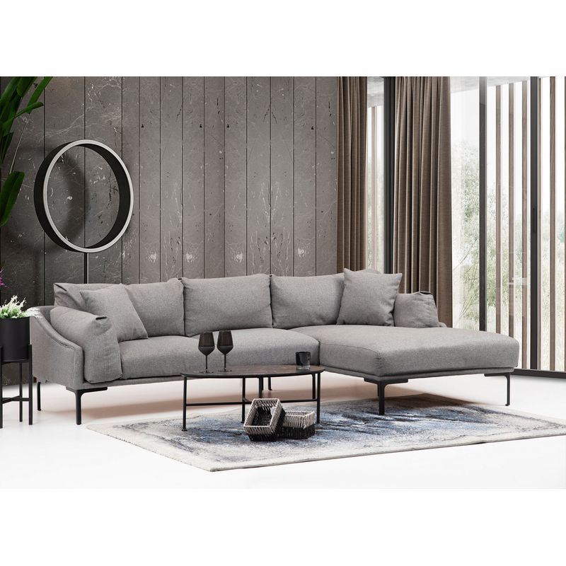 Casa si Gradina - Mobilier - Canapele si coltare - Coltare - Coltar, Hanah Home, lemn fag si pal, gri, 255x150x90 cm, 560ARE1172 - Infinity.ro