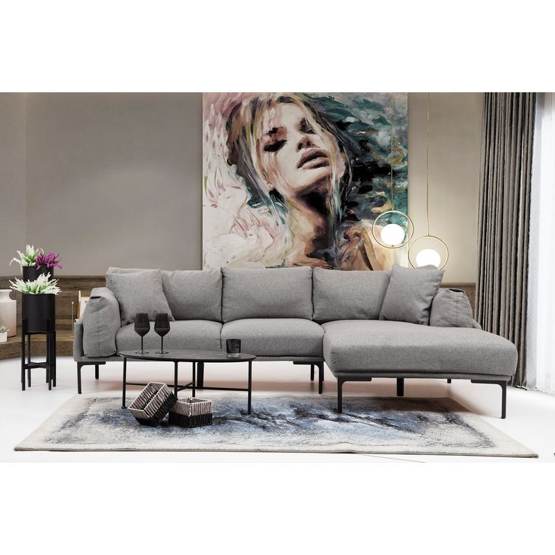 Casa si Gradina - Mobilier - Canapele si coltare - Coltare - Coltar, Hanah Home, lemn fag si pal, gri, 255x150x90 cm, 560ARE1172 - Infinity.ro