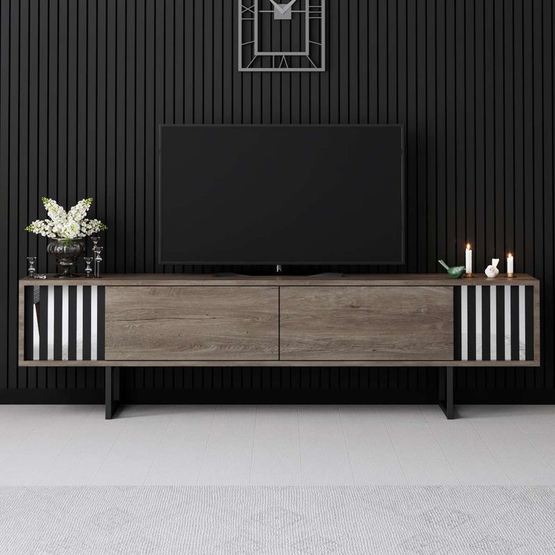 Casa si Gradina - Mobilier - Comode si corpuri - Comode - Comoda tv, Hanah Home, pal melaminat, nuc si negru, 180x30x48 cm, 618BLY1280 - Infinity.ro