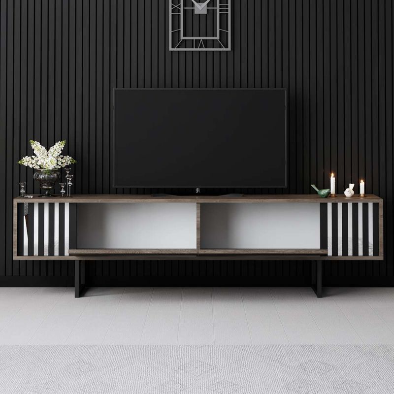 Casa si Gradina - Mobilier - Comode si corpuri - Comode - Comoda tv, Hanah Home, pal melaminat, nuc si negru, 180x30x48 cm, 618BLY1280 - Infinity.ro