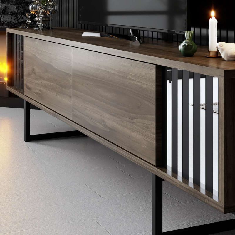 Casa si Gradina - Mobilier - Comode si corpuri - Comode - Comoda tv, Hanah Home, pal melaminat, nuc si negru, 180x30x48 cm, 618BLY1280 - Infinity.ro