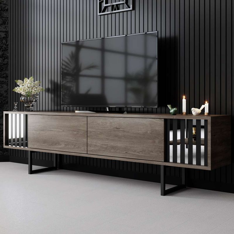 Casa si Gradina - Mobilier - Comode si corpuri - Comode - Comoda tv, Hanah Home, pal melaminat, nuc si negru, 180x30x48 cm, 618BLY1280 - Infinity.ro
