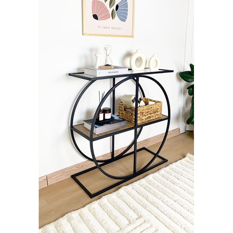 Casa si Gradina - Mobilier - Comode si corpuri - Console - Consola, Hanah Home, pal melaminat, pin atlantic, sticla transparenta, 80x30x83 cm - Infinity.ro