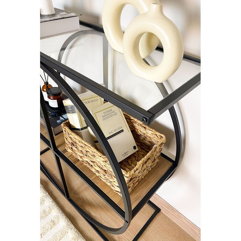 Casa si Gradina - Mobilier - Comode si corpuri - Console - Consola, Hanah Home, pal melaminat, pin atlantic, sticla transparenta, 80x30x83 cm - Infinity.ro
