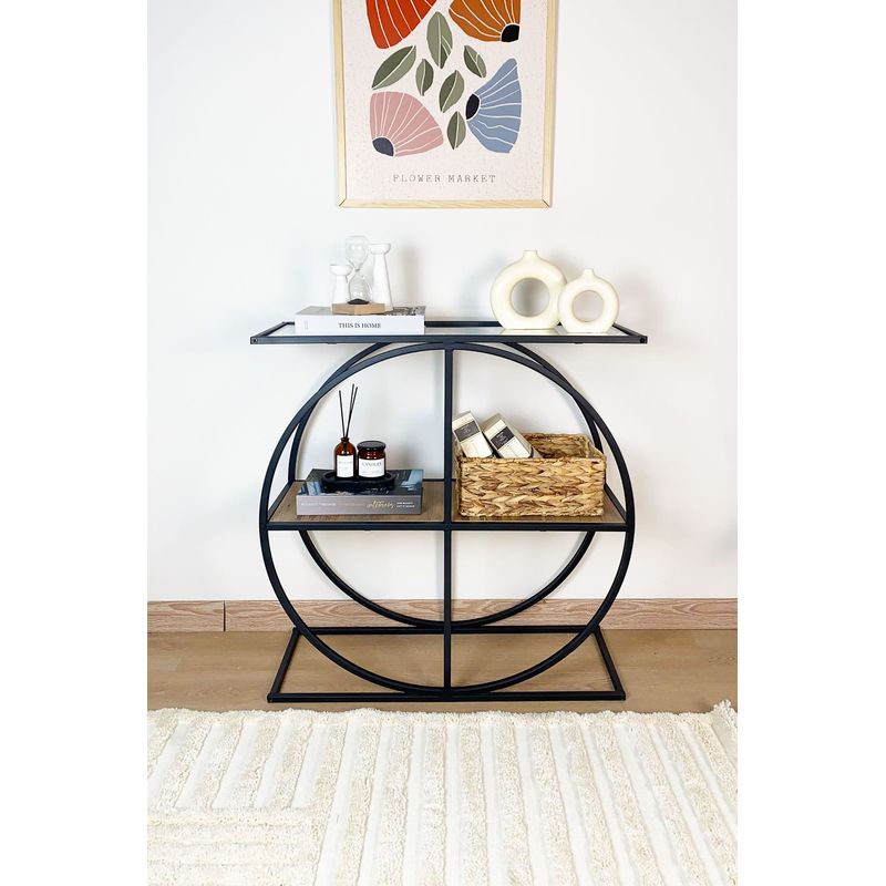 Casa si Gradina - Mobilier - Comode si corpuri - Console - Consola, Hanah Home, pal melaminat, pin atlantic, sticla transparenta, 80x30x83 cm - Infinity.ro