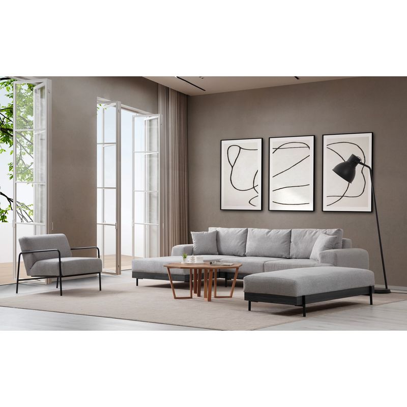 Casa si Gradina - Mobilier - Canapele si coltare - Coltare - Coltar, Hanah Home, lemn fag si pal, gri, 170x280x98 cm, 560ARE2133 - Infinity.ro