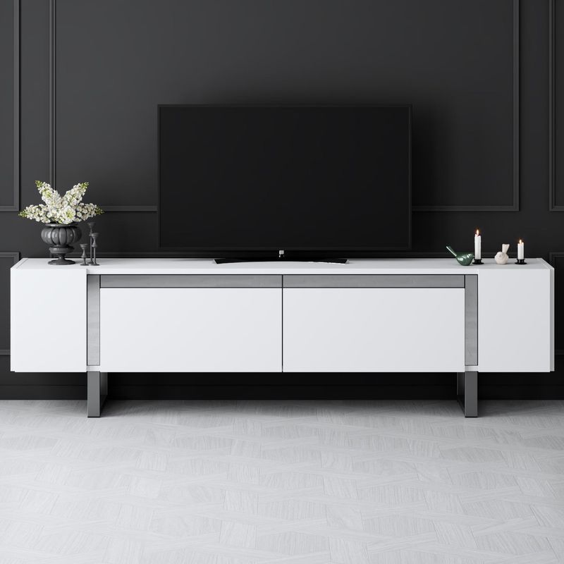 Casa si Gradina - Mobilier - Comode si corpuri - Comode - Comoda tv, Hanah Home, pal melaminat, alb argintiu, 180x50x30 cm - Infinity.ro