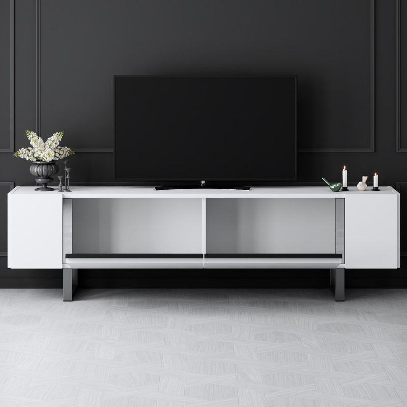 Casa si Gradina - Mobilier - Comode si corpuri - Comode - Comoda tv, Hanah Home, pal melaminat, alb argintiu, 180x50x30 cm - Infinity.ro