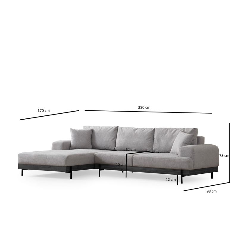 Casa si Gradina - Mobilier - Canapele si coltare - Coltare - Coltar, Hanah Home, lemn fag si pal, gri, 170x280x98 cm, 560ARE2133 - Infinity.ro