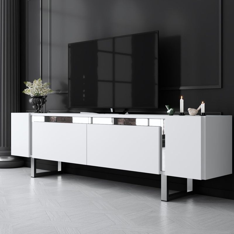 Casa si Gradina - Mobilier - Comode si corpuri - Comode - Comoda tv, Hanah Home, pal melaminat, alb argintiu, 180x50x30 cm - Infinity.ro