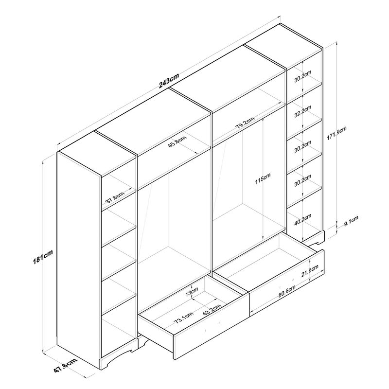 Casa si Gradina - Mobilier - Dulapuri si sifoniere - Dulapuri - Dulap, Hanah Home, pal melaminat, alb, 243x181x47.6 cm - Infinity.ro