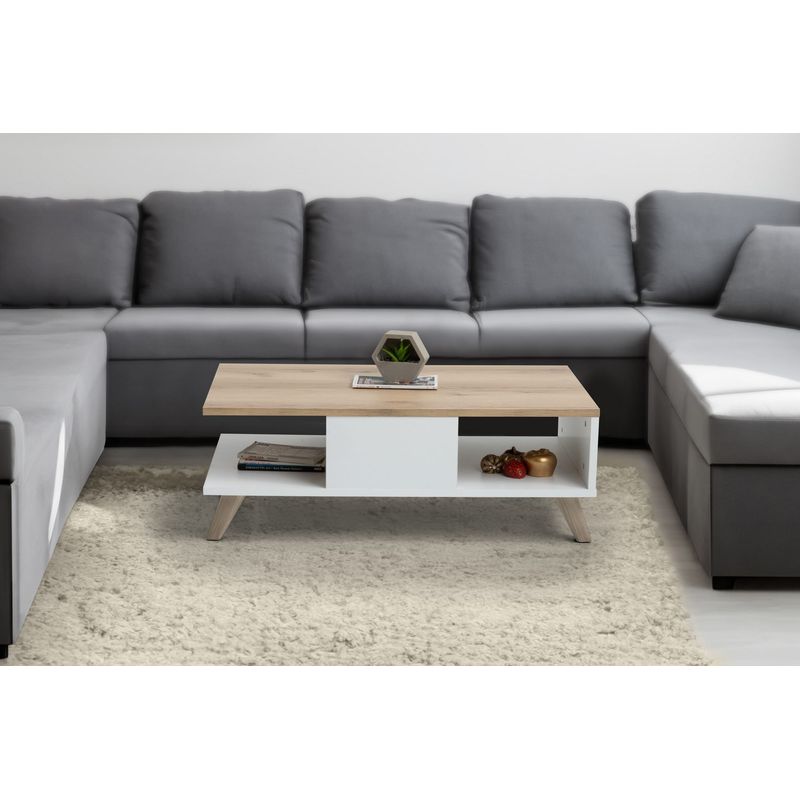 Casa si Gradina - Mobilier - Mese si birouri - Masute de cafea - Masuta de cafea, Hanah Home, panou aglomerat melaminat, stejar si alb, 90x54x35.6 cm - Infinity.ro