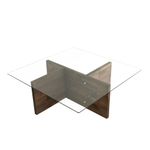 Casa si Gradina - Mobilier - Mese si birouri - Masute de cafea - Masuta de cafea, Hanah Home, sticla calita si lemn masiv de pin, nuc, 90x90x35 cm - Infinity.ro