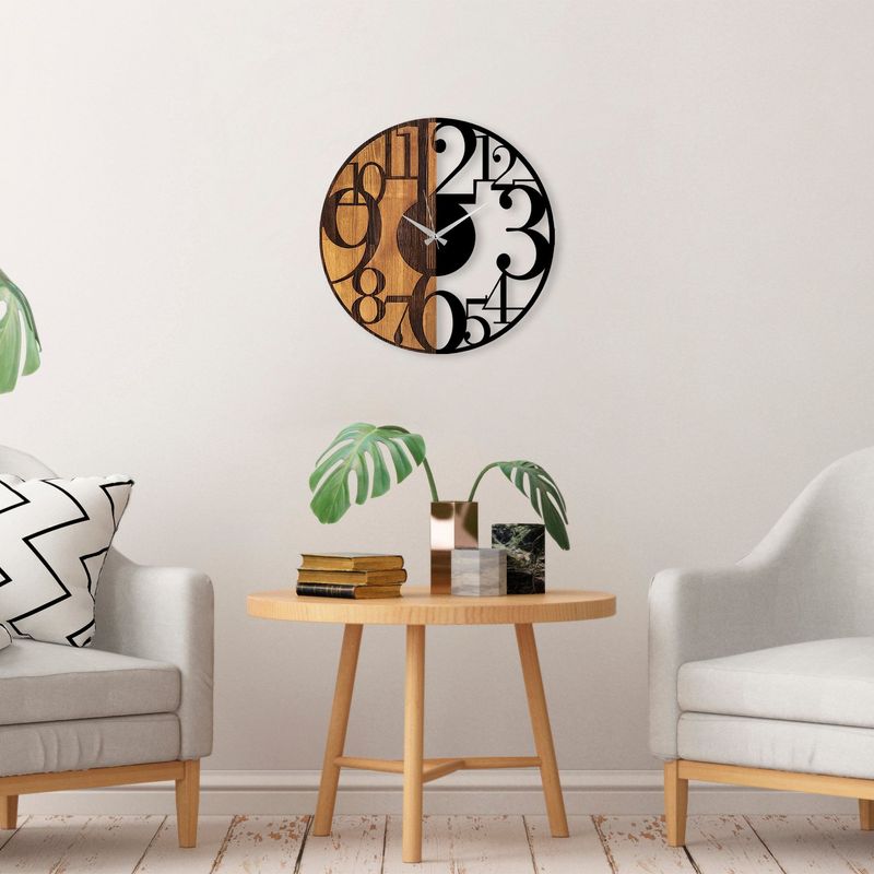 Casa si Gradina - Decoratiuni - Ceasuri - Ceas de perete decorativ, Wallxpert, lemn, nuc si negru, 56x3x56 cm, 539TNL1142 - Infinity.ro