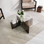 Casa si Gradina - Mobilier - Mese si birouri - Masute de cafea - Masuta de cafea, Hanah Home, sticla calita si lemn masiv de pin, nuc, 90x90x35 cm - Infinity.ro