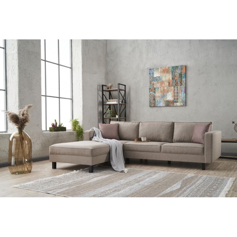 Casa si Gradina - Mobilier - Canapele si coltare - Coltare - Coltar, Hanah Home, lemn de fag, crem, 258x181x83 cm, 825BLC2717 - Infinity.ro