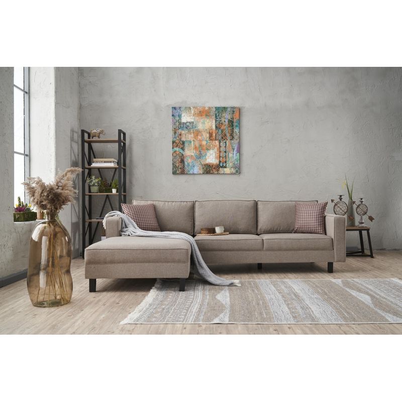 Casa si Gradina - Mobilier - Canapele si coltare - Coltare - Coltar, Hanah Home, lemn de fag, crem, 258x181x83 cm, 825BLC2717 - Infinity.ro