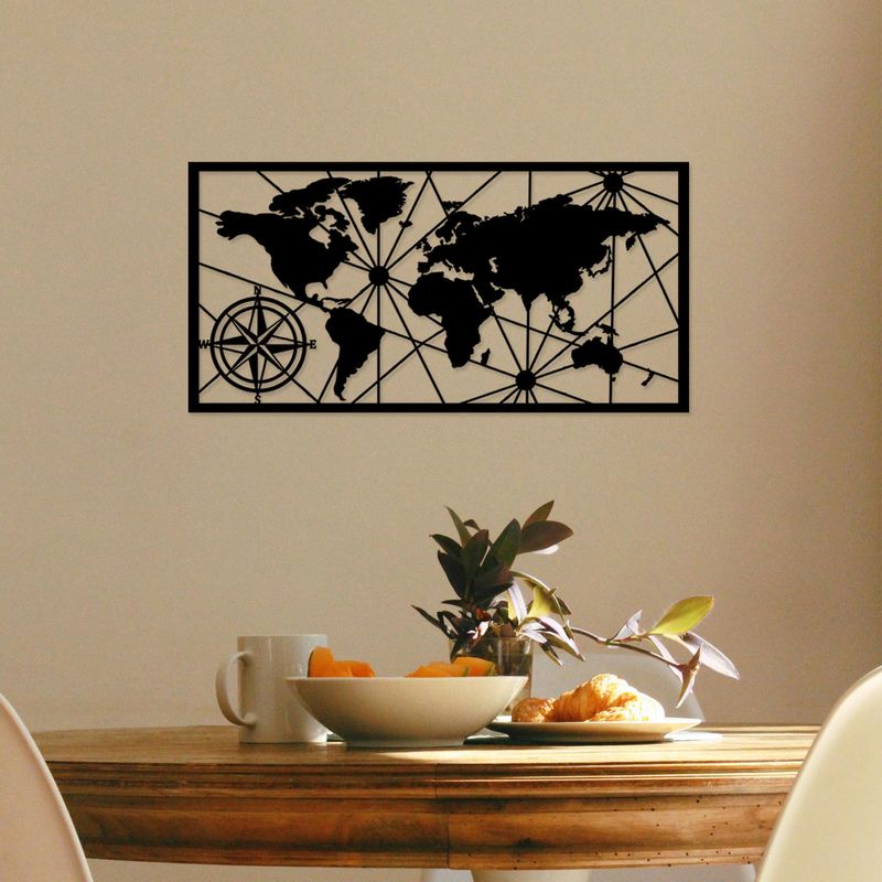 Casa si Gradina - Decoratiuni - Decoratiuni perete - Decor perete harta lumii, Wallxpert, metal, negru, 100x50 cm - Infinity.ro