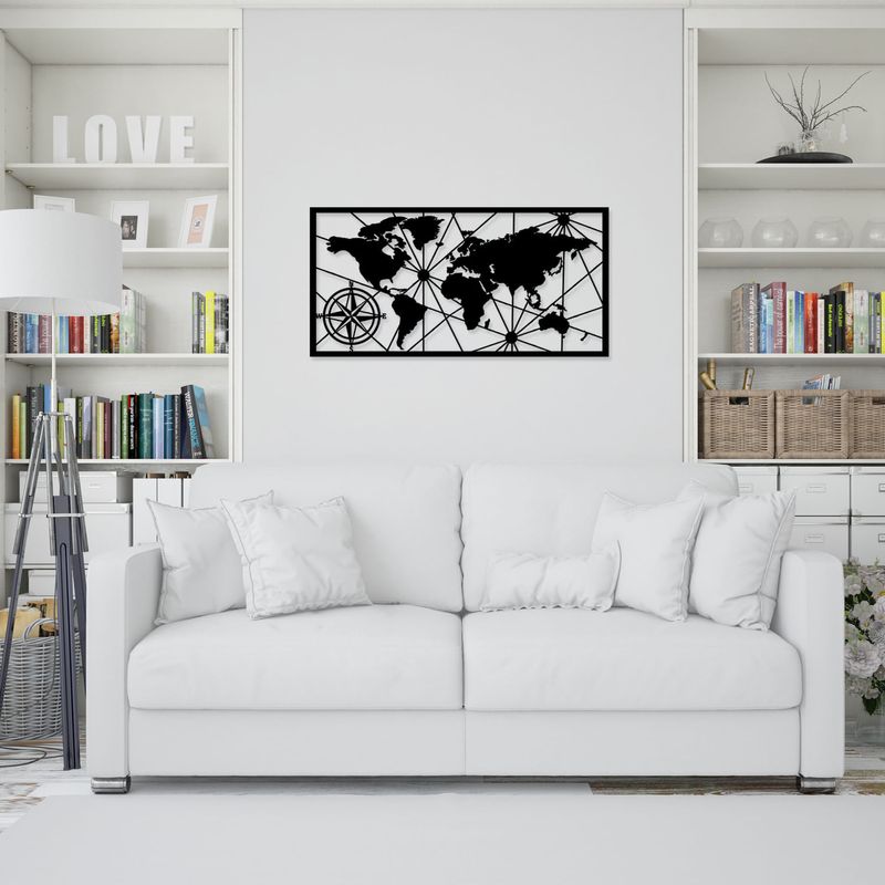 Casa si Gradina - Decoratiuni - Decoratiuni perete - Decor perete harta lumii, Wallxpert, metal, negru, 100x50 cm - Infinity.ro