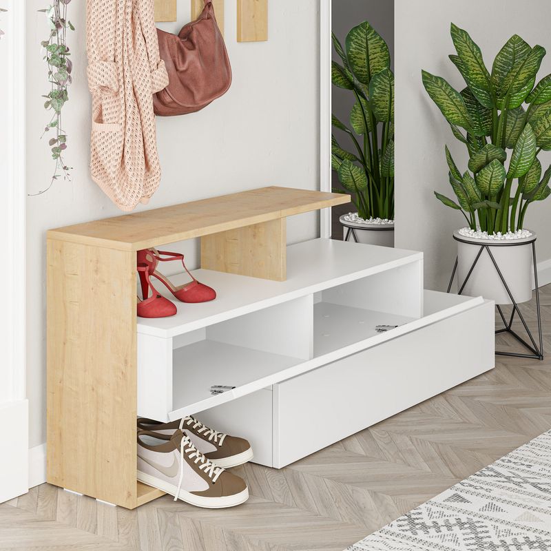 Casa si Gradina - Mobilier - Organizare si depozitare - Cuiere - Cuier hol, Hanah Home, pal melaminat, alb stejar, 137x35x54.5 cm - Infinity.ro