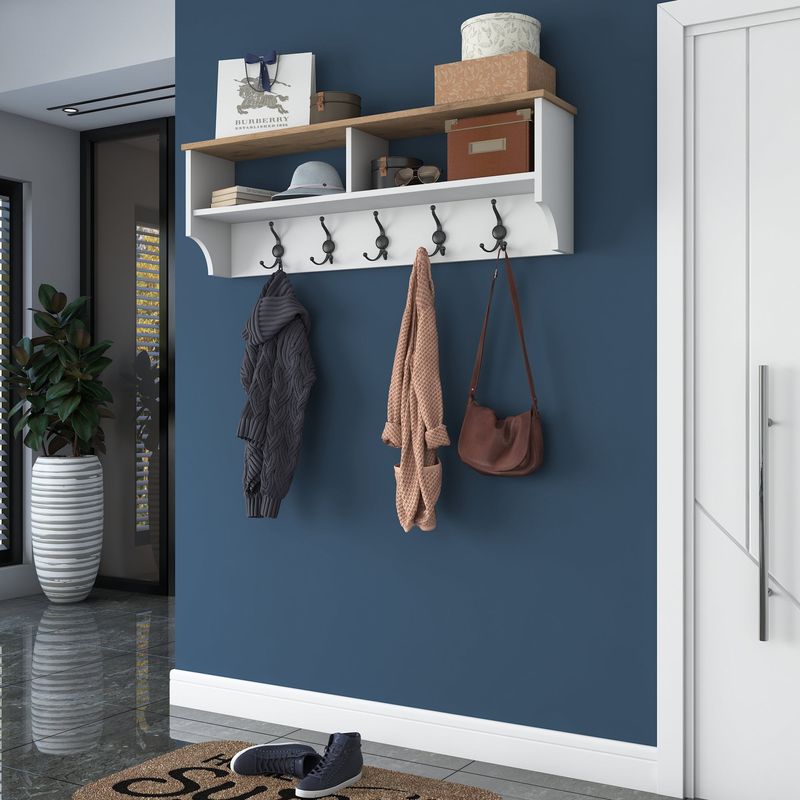 Casa si Gradina - Mobilier - Organizare si depozitare - Cuiere - Cuier, Hanah Home, pal melaminat, alb si nuc, 120x37.2x22.2 cm - Infinity.ro