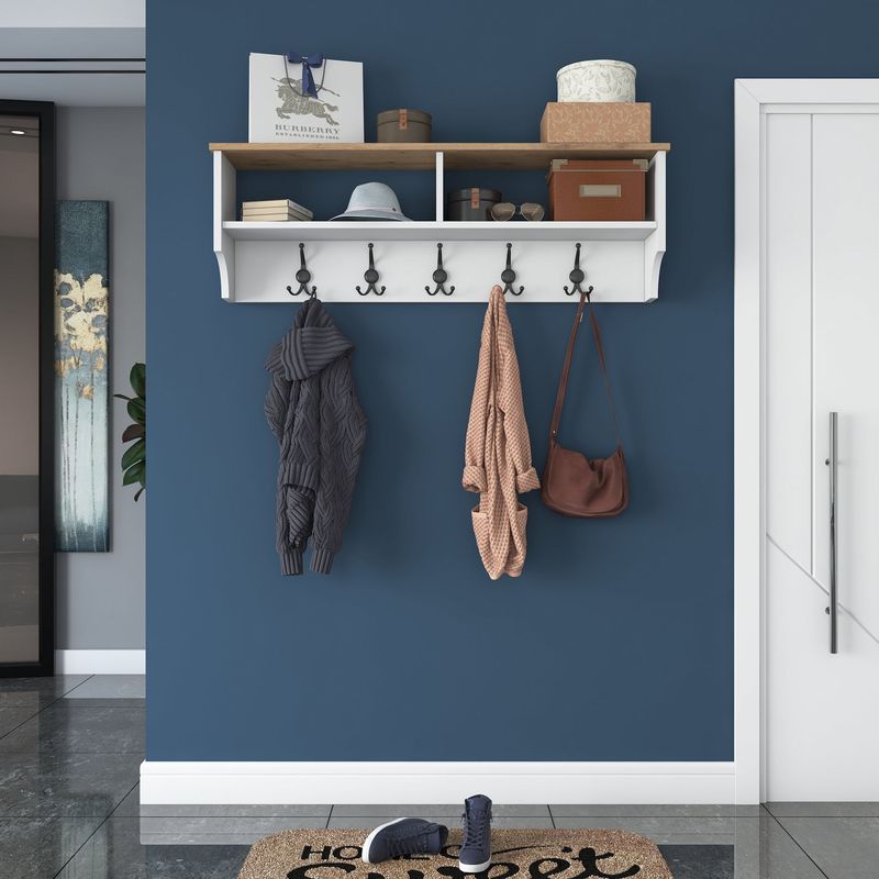 Casa si Gradina - Mobilier - Organizare si depozitare - Cuiere - Cuier, Hanah Home, pal melaminat, alb si nuc, 120x37.2x22.2 cm - Infinity.ro