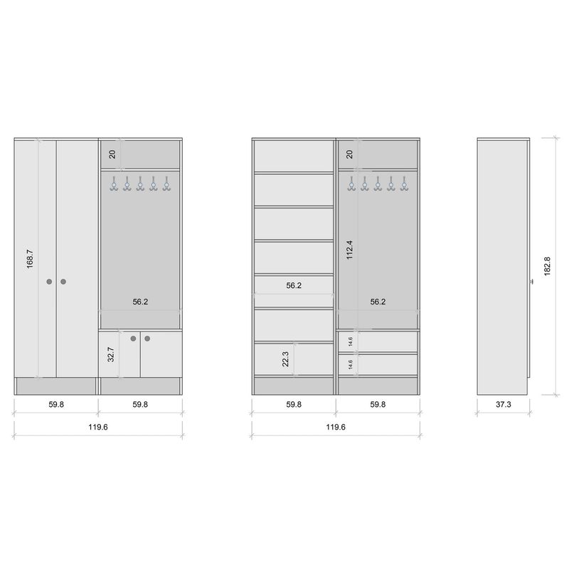 Casa si Gradina - Mobilier - Organizare si depozitare - Cuiere - Cuier, Hanah Home, pal melaminat, alb, 119.6x37.3x182.8 cm, 893RAN4911 - Infinity.ro
