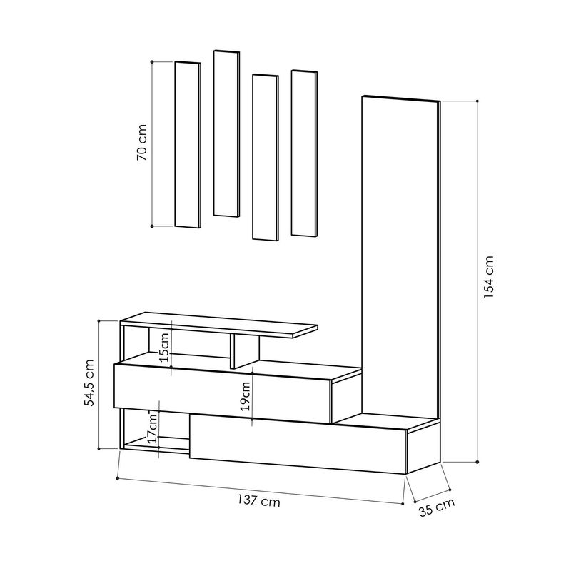 Casa si Gradina - Mobilier - Organizare si depozitare - Cuiere - Cuier hol, Hanah Home, pal melaminat, alb stejar, 137x35x54.5 cm - Infinity.ro