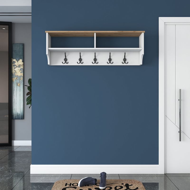 Casa si Gradina - Mobilier - Organizare si depozitare - Cuiere - Cuier, Hanah Home, pal melaminat, alb si nuc, 120x37.2x22.2 cm - Infinity.ro