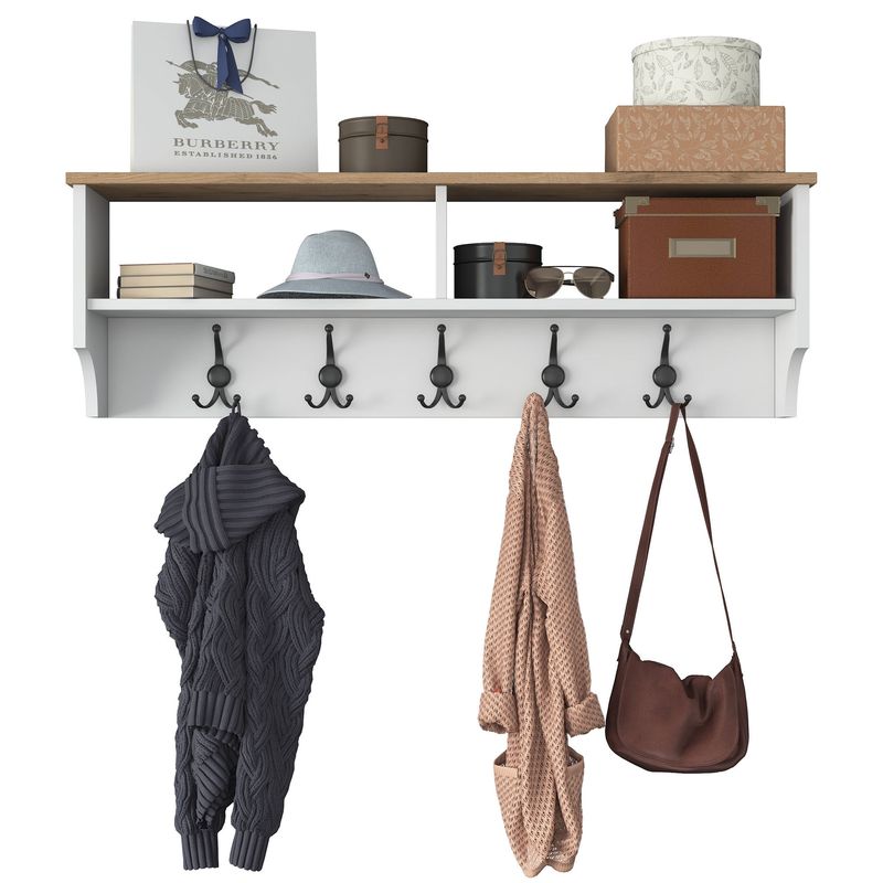 Casa si Gradina - Mobilier - Organizare si depozitare - Cuiere - Cuier, Hanah Home, pal melaminat, alb si nuc, 120x37.2x22.2 cm - Infinity.ro