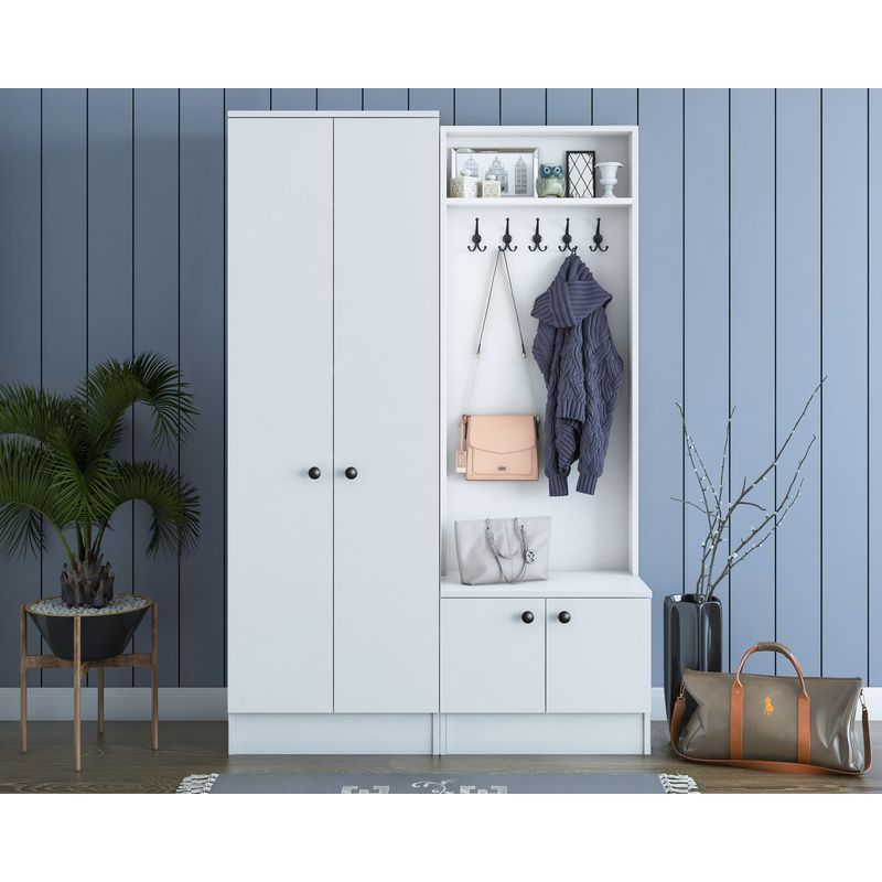 Casa si Gradina - Mobilier - Organizare si depozitare - Cuiere - Cuier, Hanah Home, pal melaminat, alb, 119.6x37.3x182.8 cm, 893RAN4911 - Infinity.ro