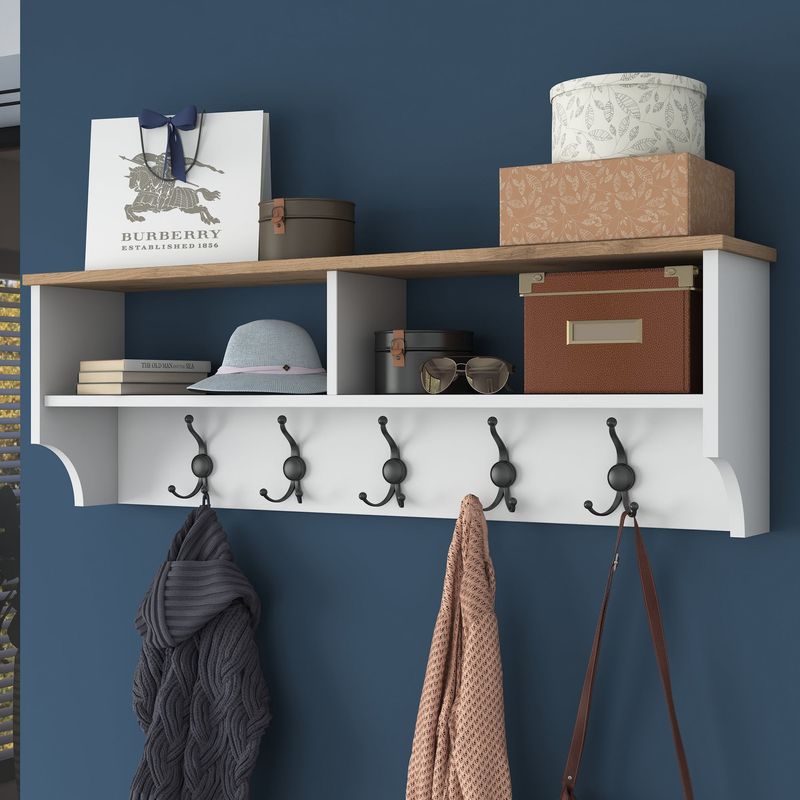 Casa si Gradina - Mobilier - Organizare si depozitare - Cuiere - Cuier, Hanah Home, pal melaminat, alb si nuc, 120x37.2x22.2 cm - Infinity.ro