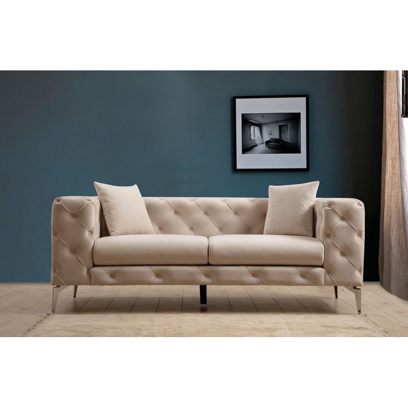 Casa si Gradina - Mobilier - Canapele si coltare - Canapele - Canapea 2 locuri, Hanah Home, lemn fag si panouri aglomerate, ecru, 197x90x73 cm - Infinity.ro