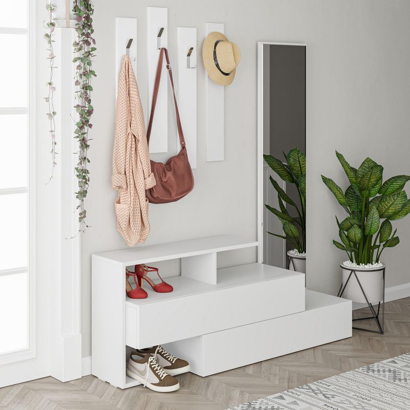 Casa si Gradina - Mobilier - Organizare si depozitare - Cuiere - Cuier hol, Hanah Home, panou de particule melaminat, alb, 137x54.5x35 cm - Infinity.ro