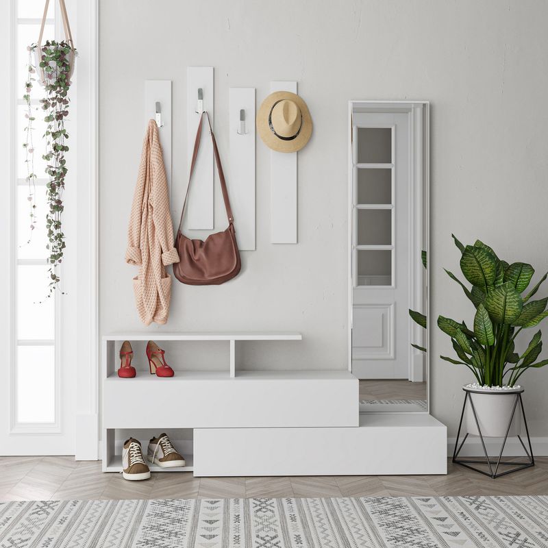 Casa si Gradina - Mobilier - Organizare si depozitare - Cuiere - Cuier hol, Hanah Home, panou de particule melaminat, alb, 137x54.5x35 cm - Infinity.ro