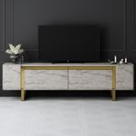 Casa si Gradina - Mobilier - Comode si corpuri - Console - Comoda tv, Hanah Home, pal melaminat, travertin auriu, 180x50x30 cm - Infinity.ro