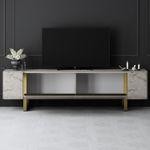 Casa si Gradina - Mobilier - Comode si corpuri - Console - Comoda tv, Hanah Home, pal melaminat, travertin auriu, 180x50x30 cm - Infinity.ro