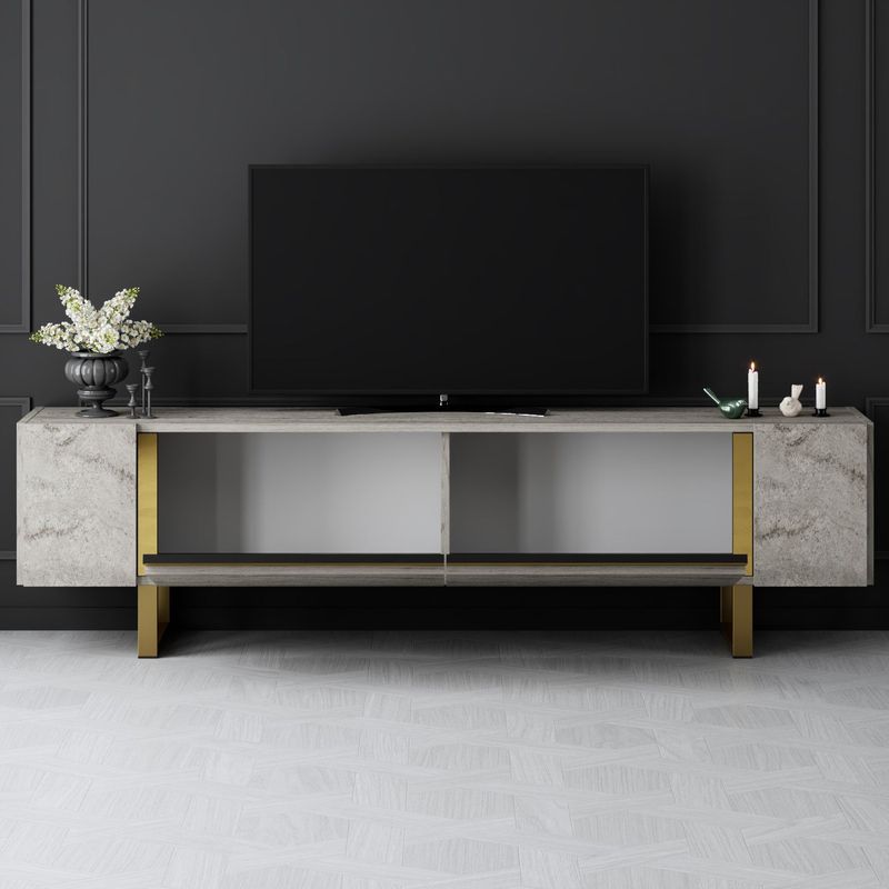 Casa si Gradina - Mobilier - Comode si corpuri - Console - Comoda tv, Hanah Home, pal melaminat, travertin auriu, 180x50x30 cm - Infinity.ro