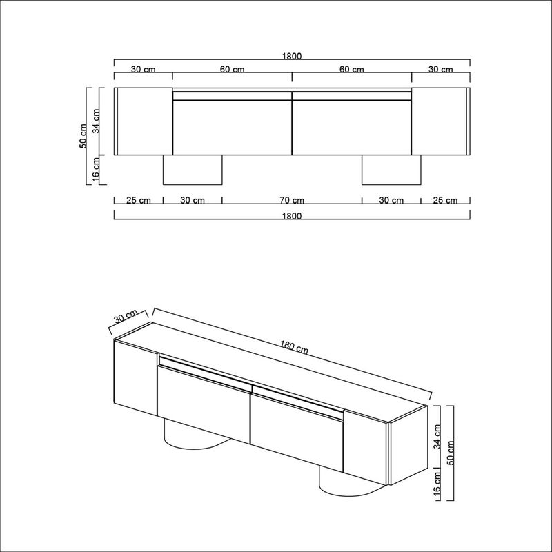 Casa si Gradina - Mobilier - Comode si corpuri - Comode - Comoda tv, Hanah Home, pal melaminat, alb negru, 180x50x30 cm, 618BLY1267 - Infinity.ro