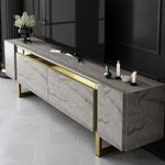 Casa si Gradina - Mobilier - Comode si corpuri - Console - Comoda tv, Hanah Home, pal melaminat, travertin auriu, 180x50x30 cm - Infinity.ro