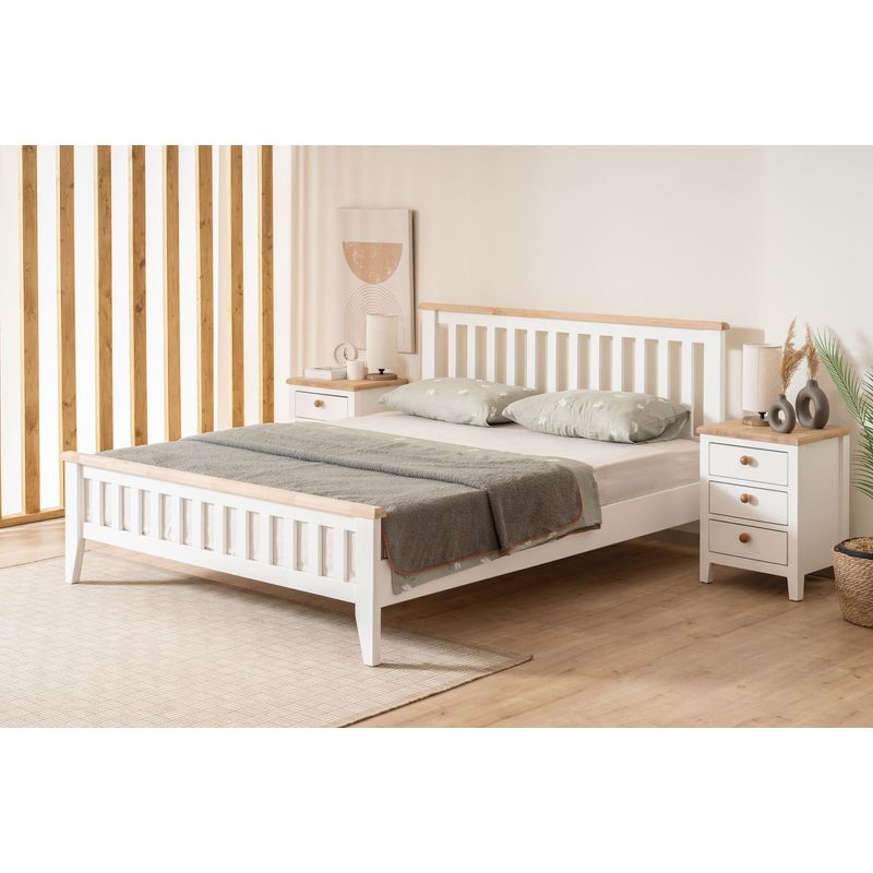 Casa si Gradina - Mobilier - Saltele si somiere - Somiere - Somiera single, Hanah Home, mdf lacuit, alb si stejar, 90x200 cm - Infinity.ro