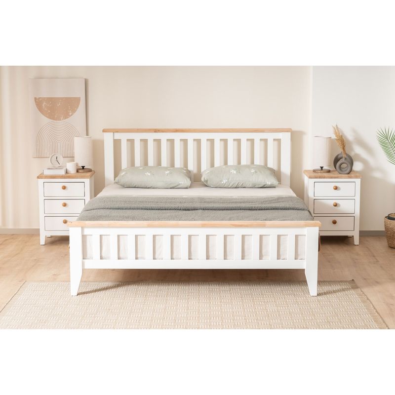 Casa si Gradina - Mobilier - Saltele si somiere - Somiere - Somiera single, Hanah Home, mdf lacuit, alb si stejar, 90x200 cm - Infinity.ro