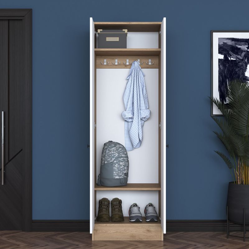 Casa si Gradina - Mobilier - Dulapuri si sifoniere - Sifoniere - Dulap hol, Hanah Home, pal melaminat, alb si nuc, 59.8x37.5x182.8 cm - Infinity.ro