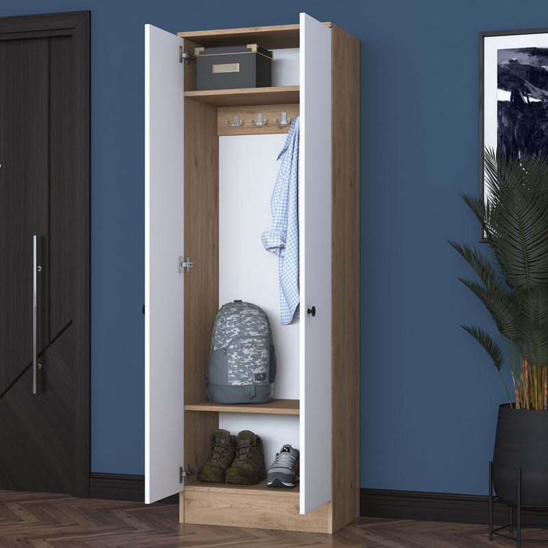 Casa si Gradina - Mobilier - Dulapuri si sifoniere - Sifoniere - Dulap hol, Hanah Home, pal melaminat, alb si nuc, 59.8x37.5x182.8 cm - Infinity.ro