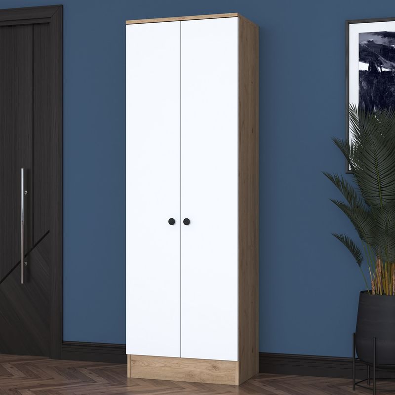 Casa si Gradina - Mobilier - Dulapuri si sifoniere - Sifoniere - Dulap hol, Hanah Home, pal melaminat, alb si nuc, 59.8x37.5x182.8 cm - Infinity.ro